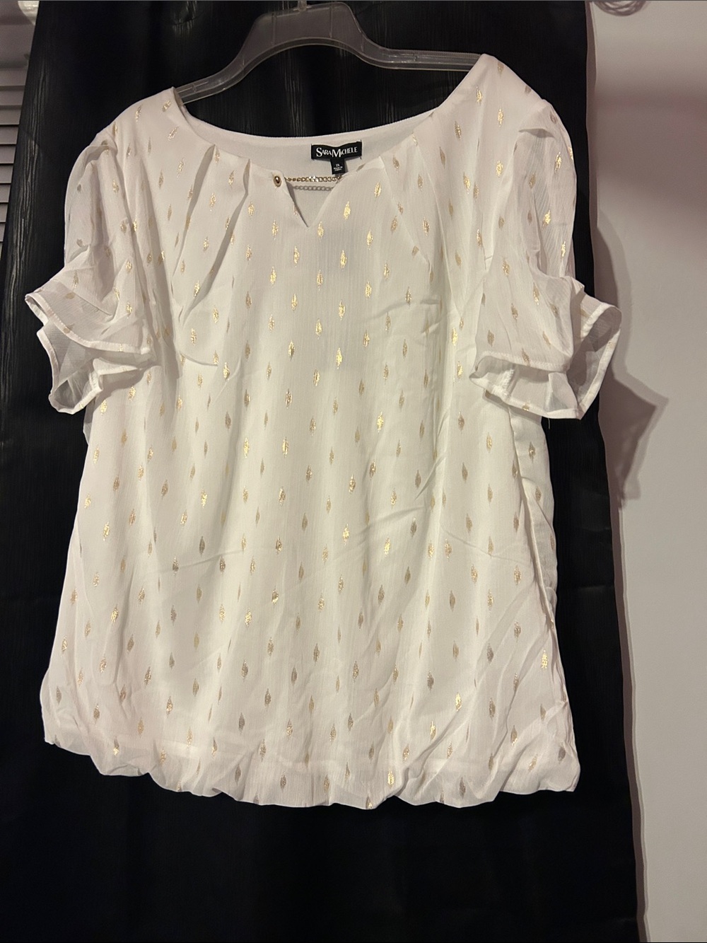 Sara Michelle White Blouse with Gold Foil Motif
